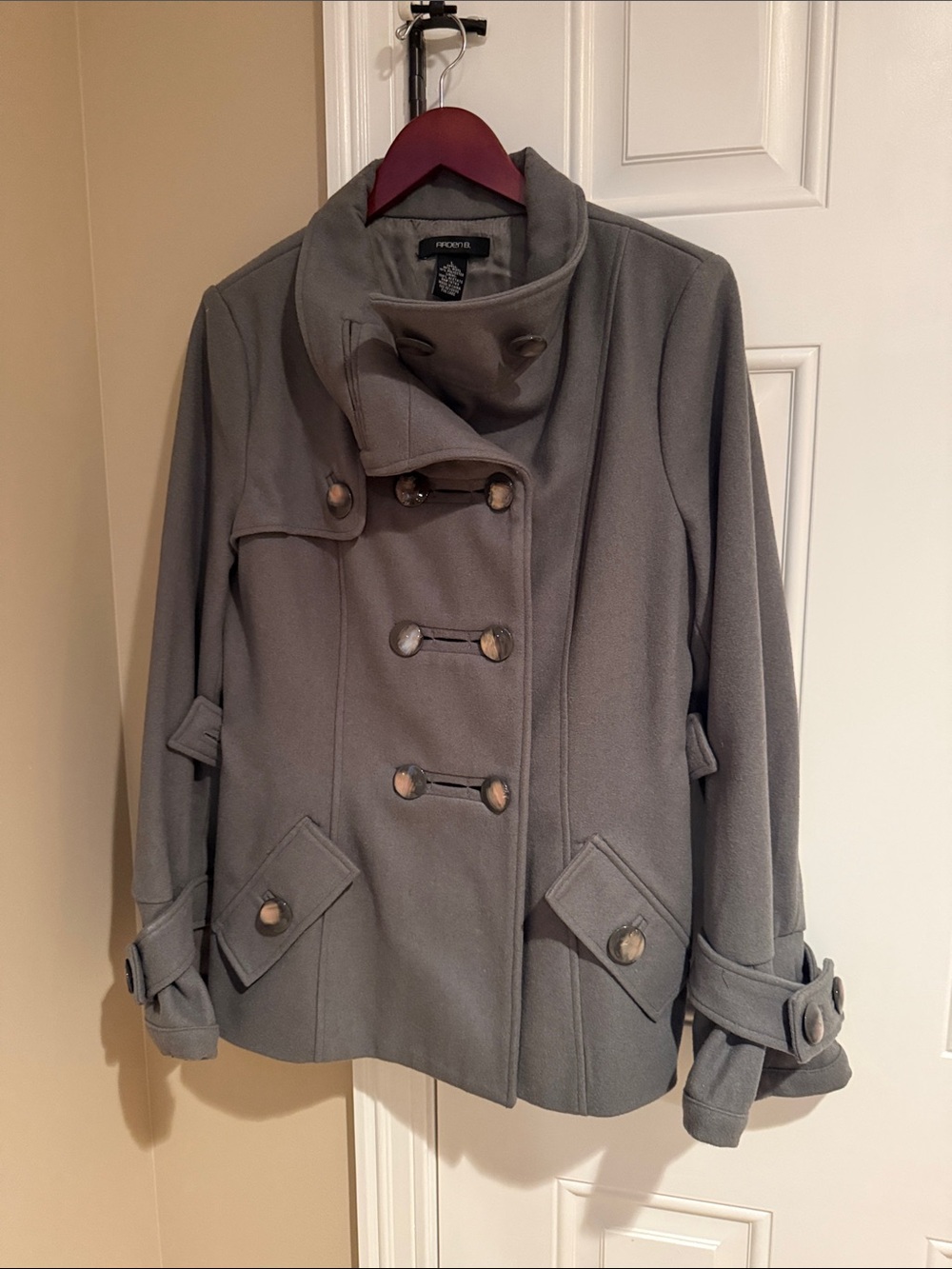 Arden B Gray Double-Breasted Wool Pea Coat